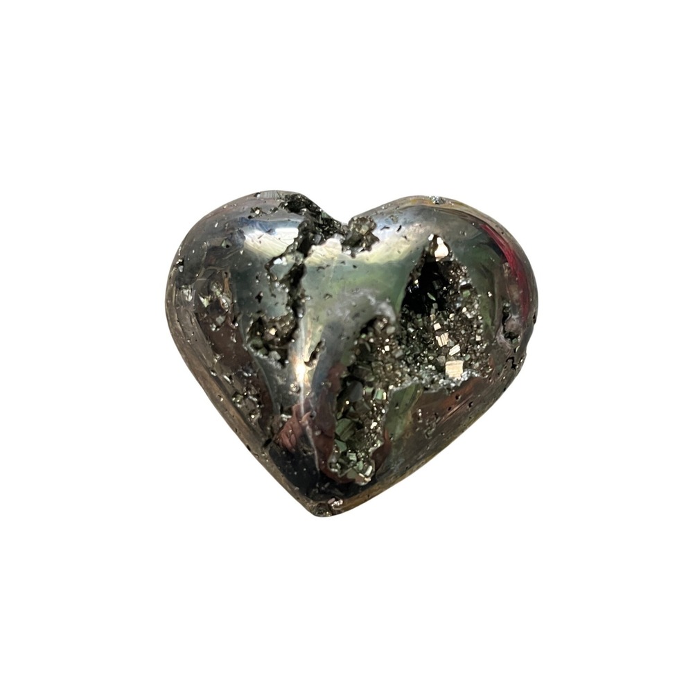 Unbranded Pyrite Heart Crystal OS Gold Metallic Druzy Polished Stone 5oz